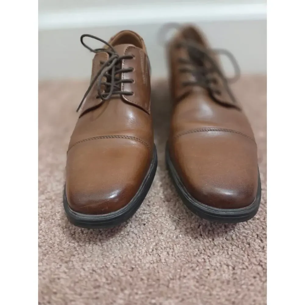 Clarks Collection Mens 12 M Brown Leather Cap Toe Oxford Dress Shoes Lace Up